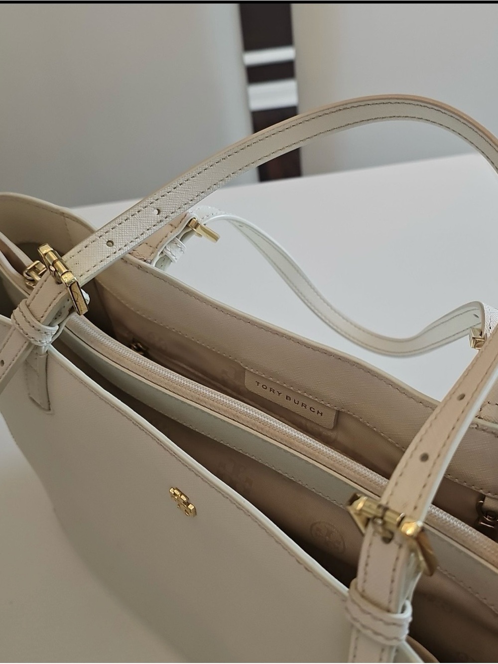 Tory Burch Ivory Leather Double-Handle Tote with Gold Hardware - Picture 3 of 5